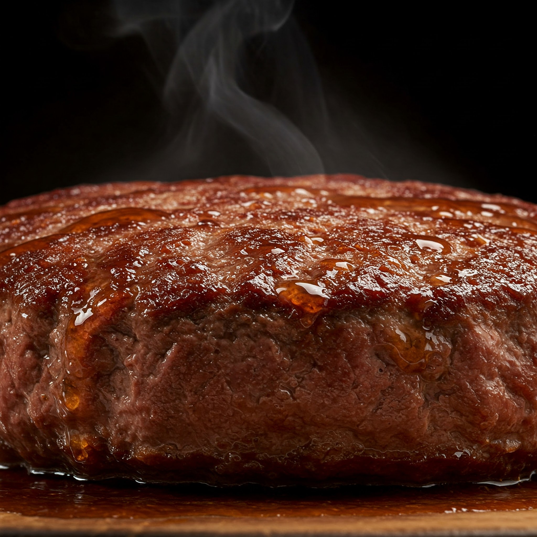 Juicy beef patty resting on cutting board