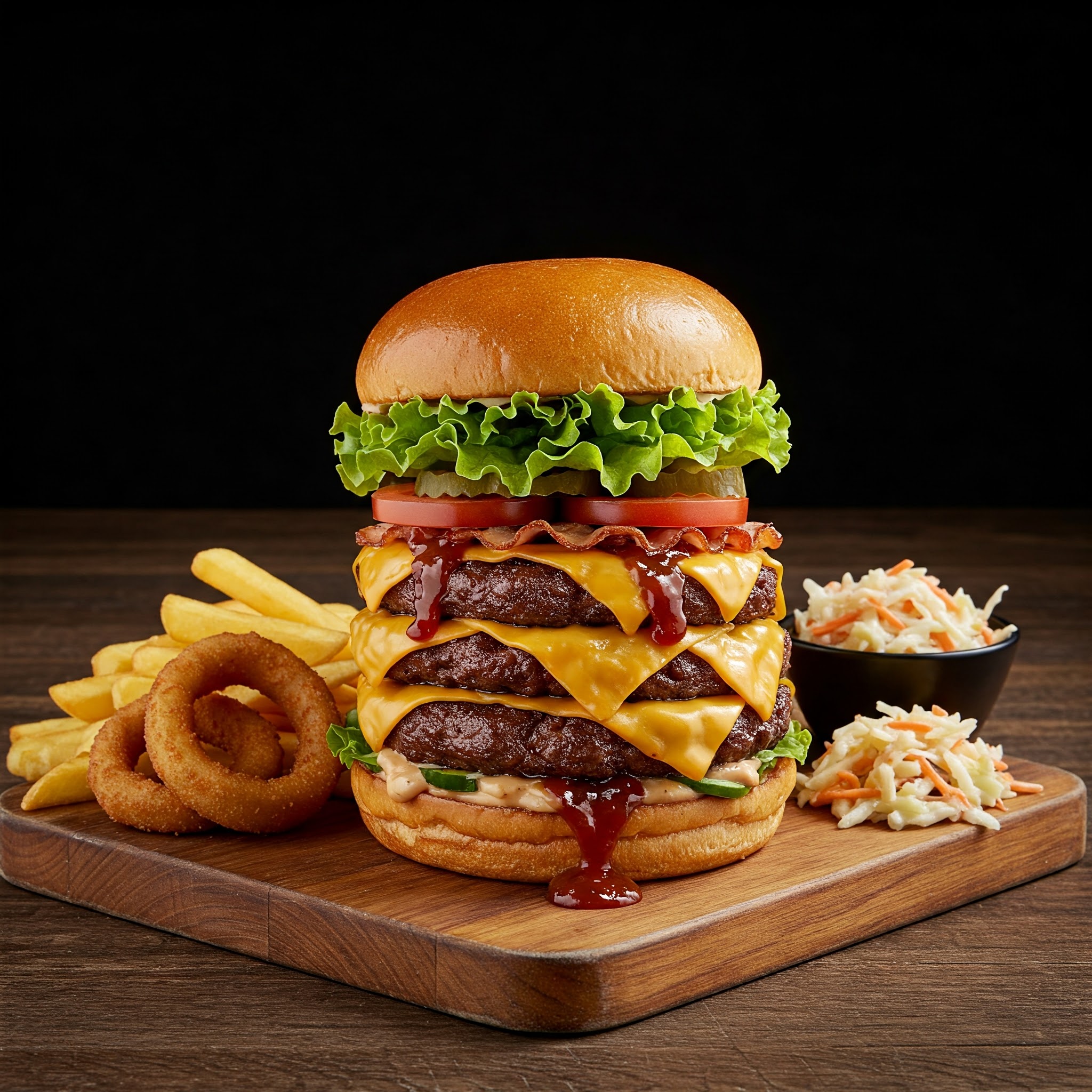 Generously sized burger meal