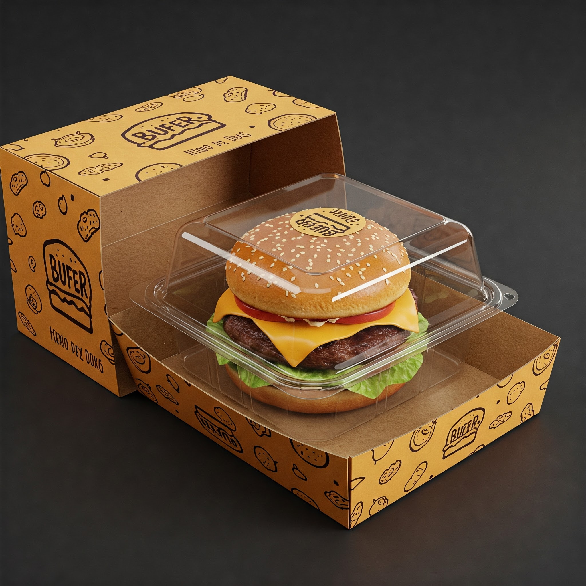 Burger in delivery packaging