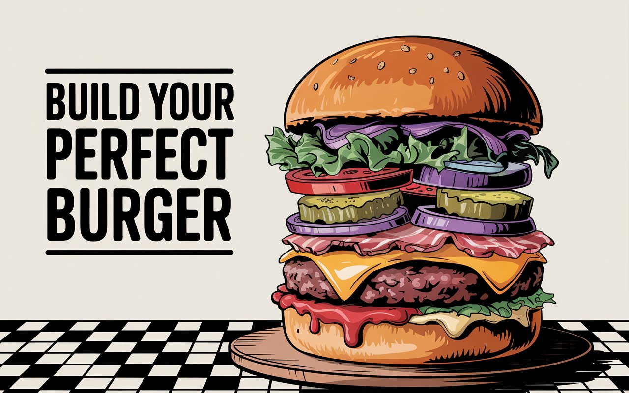 Illustrations showing the best way to layer burger toppings.