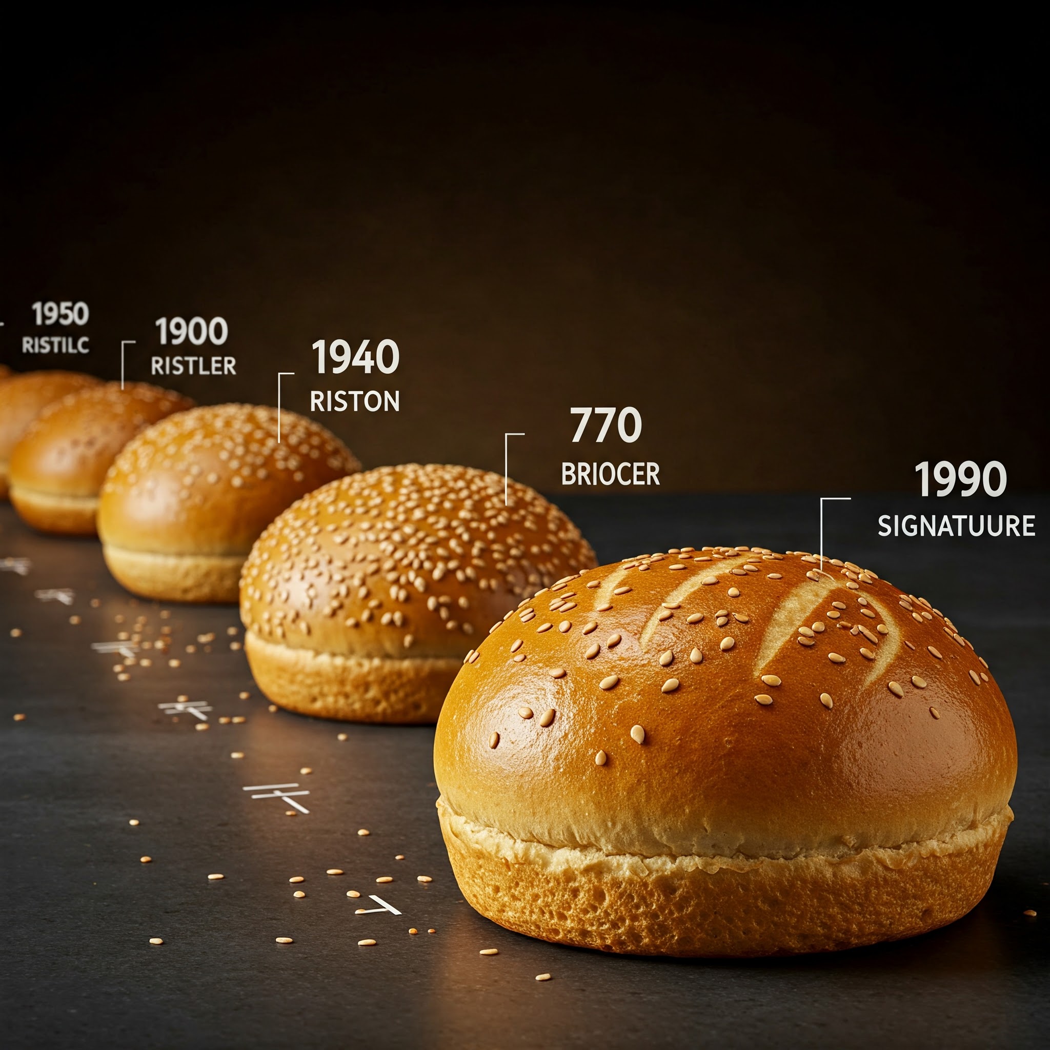 A timeline of different burger bun styles.