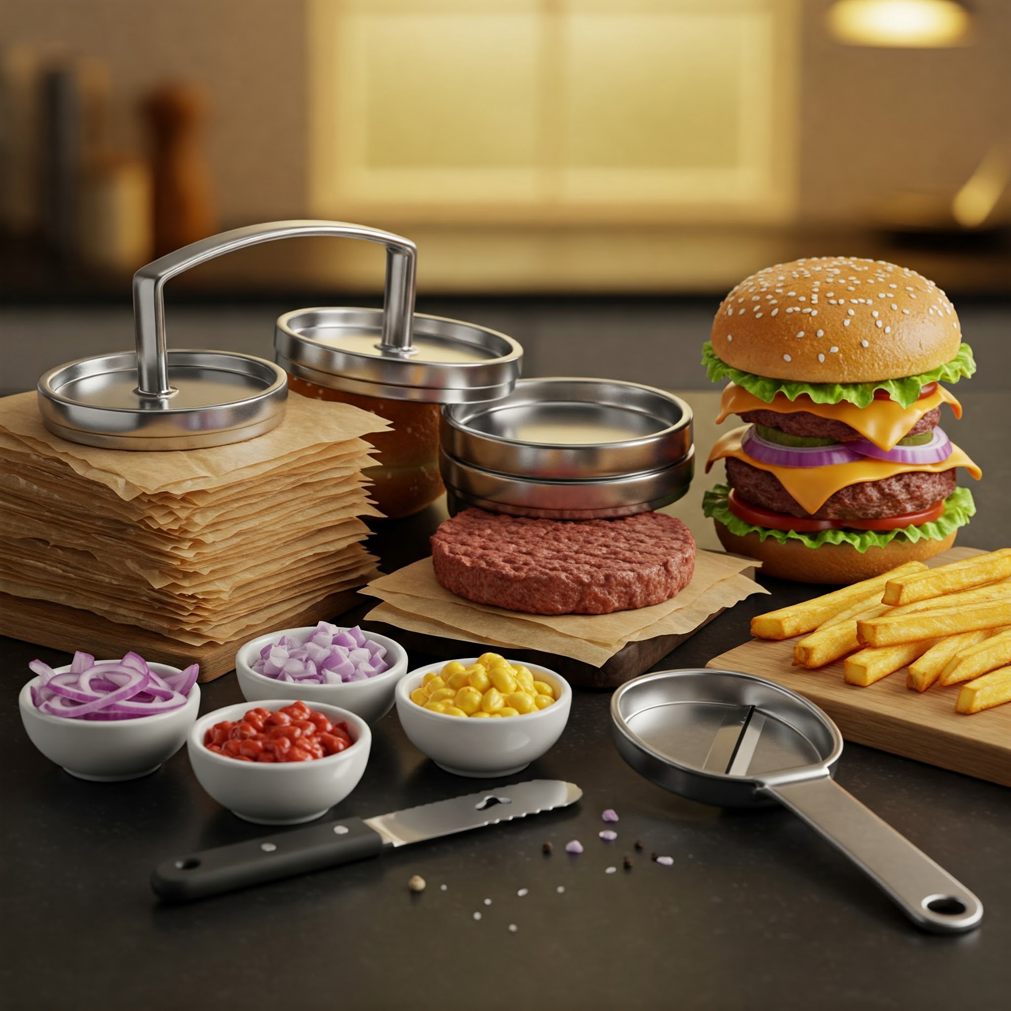 An assortment of cool burger-related gadgets.